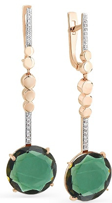 Серьги из красного золота с турмалином и фианитами